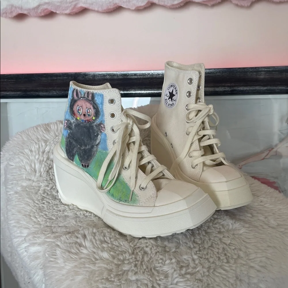 Converse hand painted customized White Platform Sneakers with Character By me